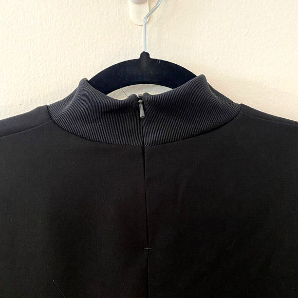 Adidas Black Trefoil Three Stripe Graphic Mock Neck Back Zip Short Sleeve Top S - Picture 8 of 12